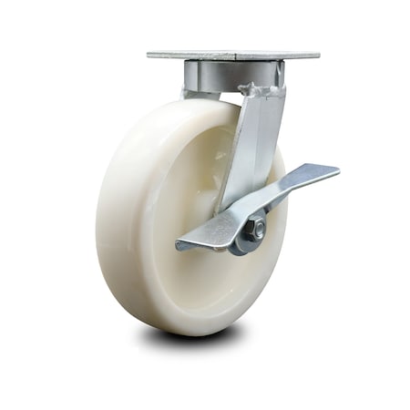 Service Caster 8 Inch Kingpinless Nylon Wheel Swivel Caster with Brake SCC-KP30S820-NYR-SLB